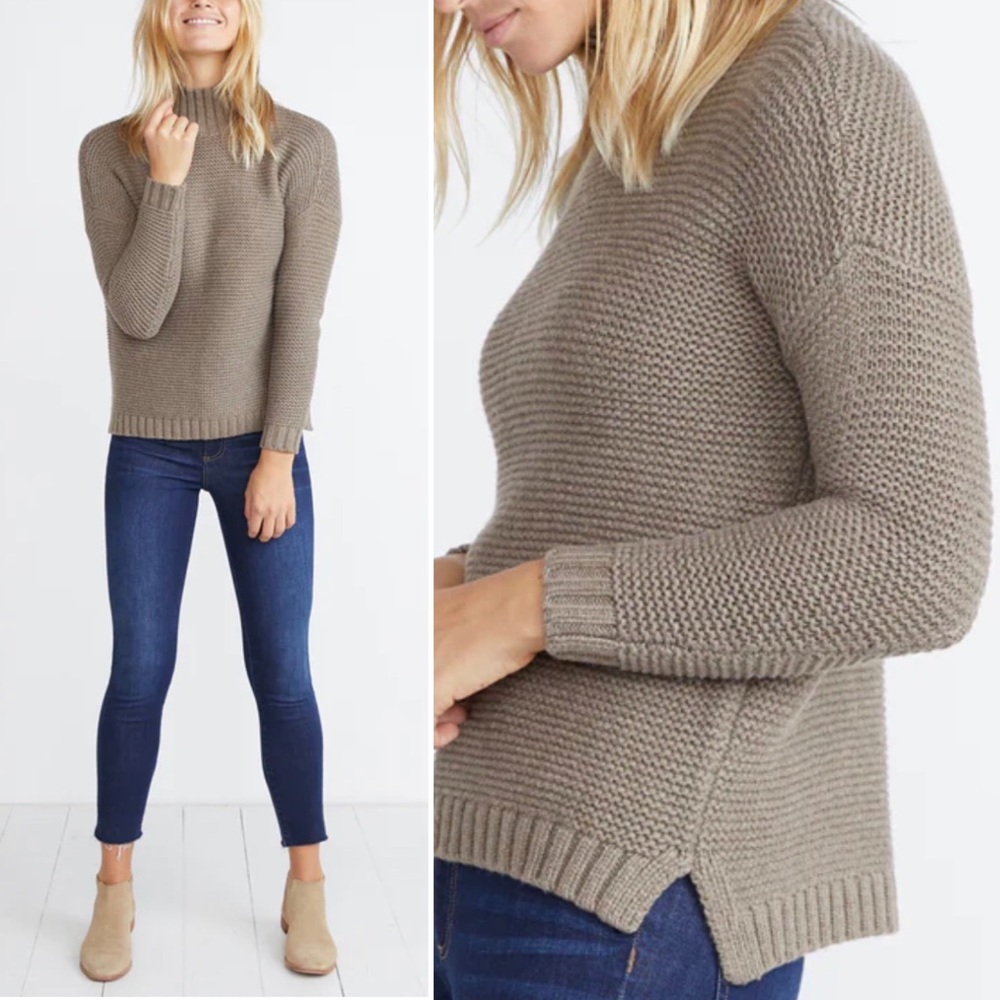 Marine Layer Remi Pullover Sweater Tan Neutral Wool Knit Mock Neck Chunky
